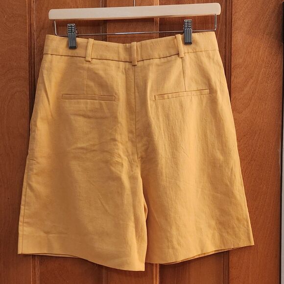 Mango MNG Butter Yellow 6" Cotton-Linen Blend Tailored Shorts, Sz 4 - Picture 3 of 9